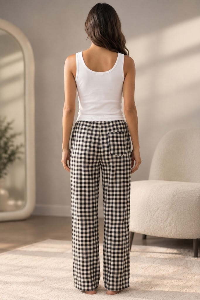 Black white top Classic Gingham Lounge Cotton Sets