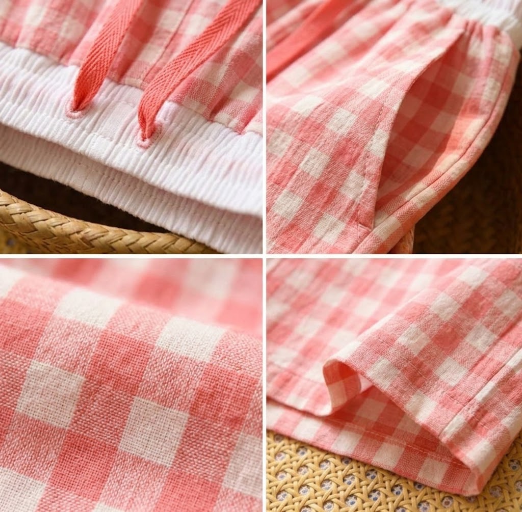 Pink white top Classic Gingham Lounge Cotton Sets