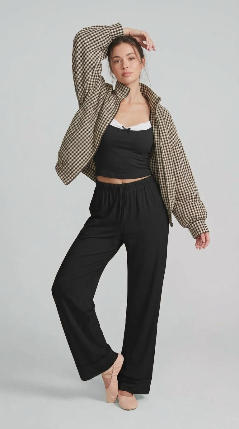 Black top white lace and long pants lounge wear sets