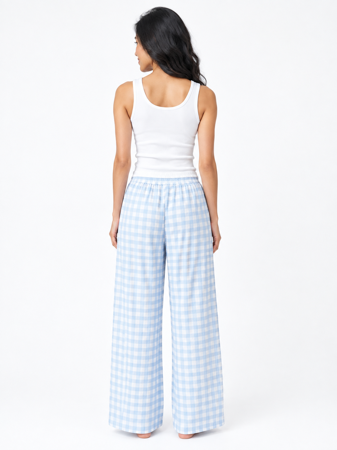 Blue white top Classic Gingham Lounge Cotton Sets