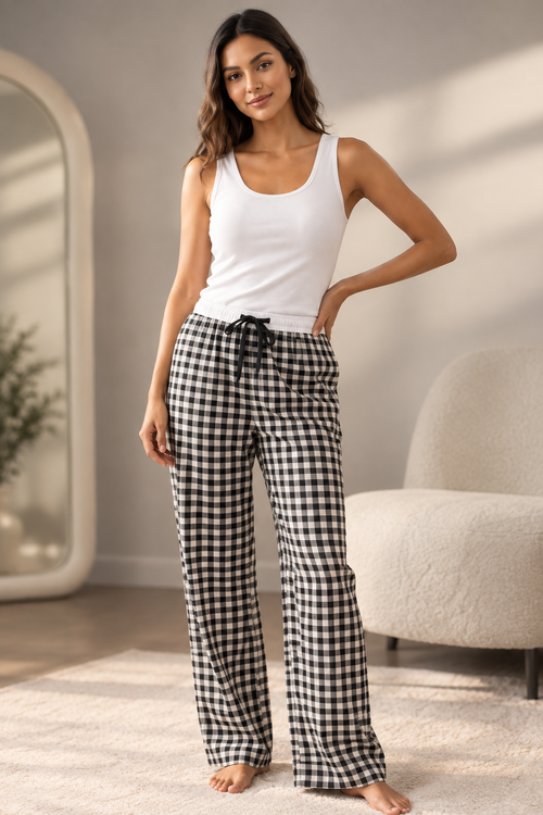 Black white top Classic Gingham Lounge Cotton Sets