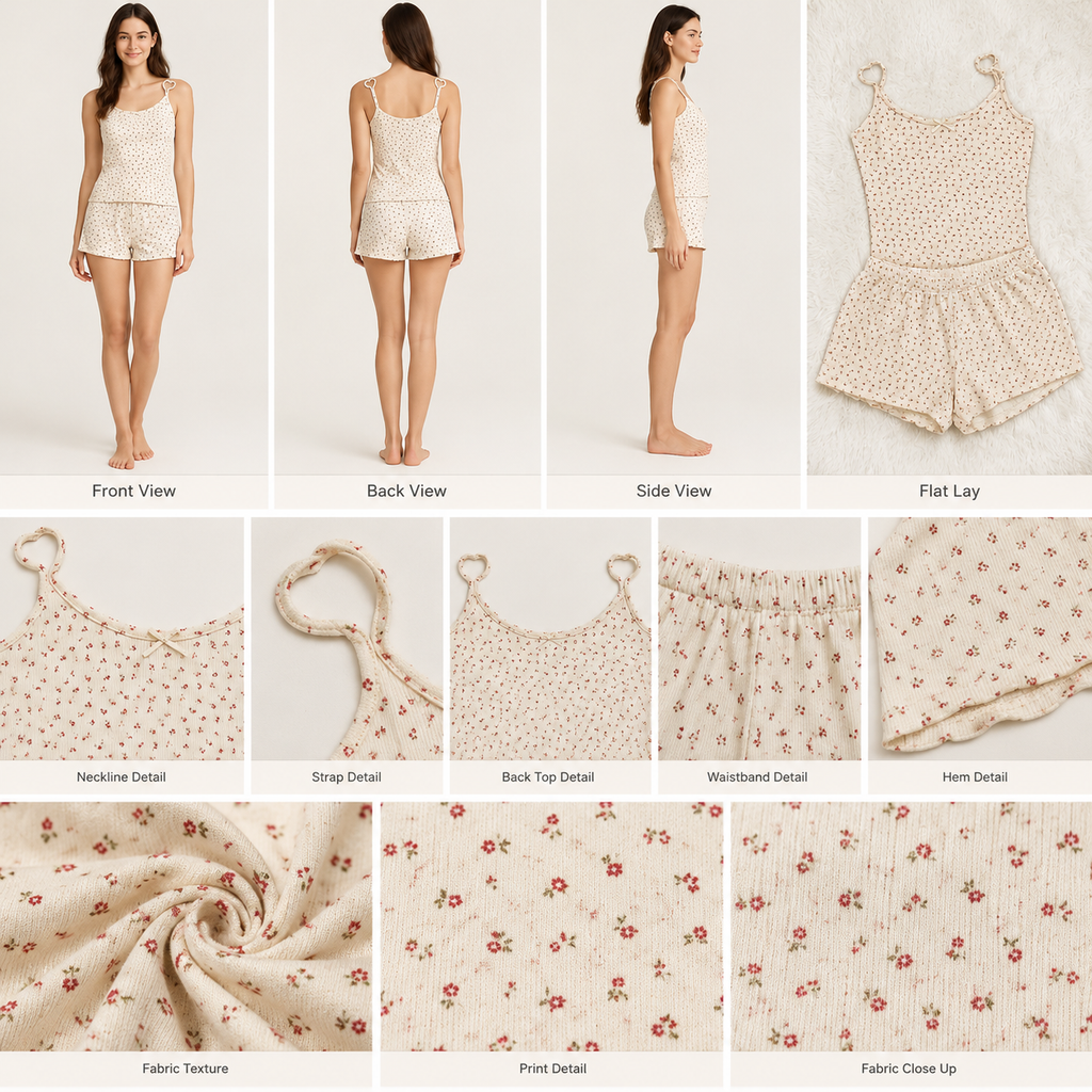 Creme camisole set with red flower print (all size)