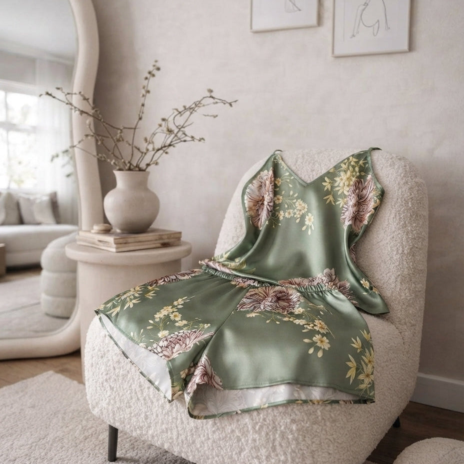 Green Floral Camisole Loungewear Set