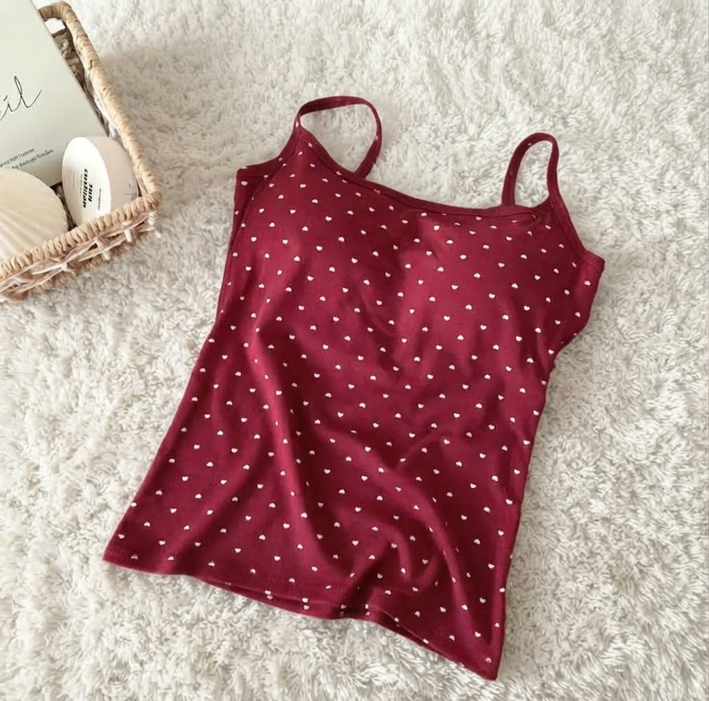 Cozy & Chic 100% Cotton Pajama Set – Heart Print Camisole & Lounge Shorts Set
