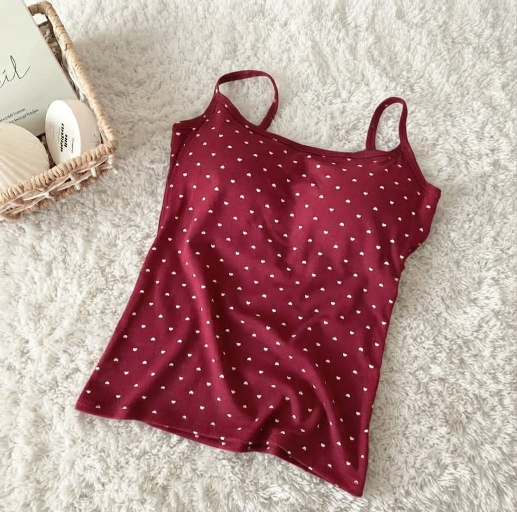 Cozy & Chic 100% Cotton Pajama Set – Heart Print Camisole & Lounge Shorts Set