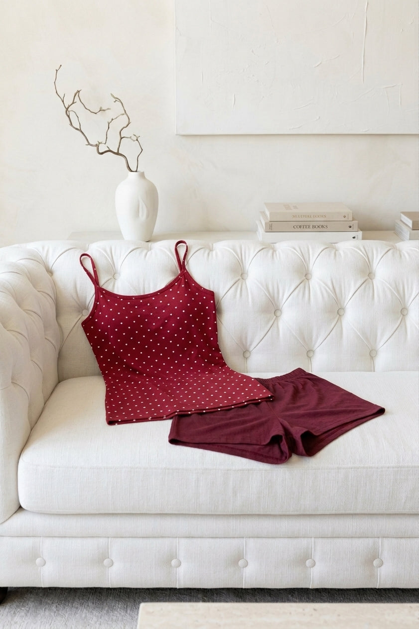 Cozy & Chic 100% Cotton Pajama Set – Heart Print Camisole & Lounge Shorts Set