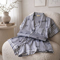 Blue striped bow satin pajama set