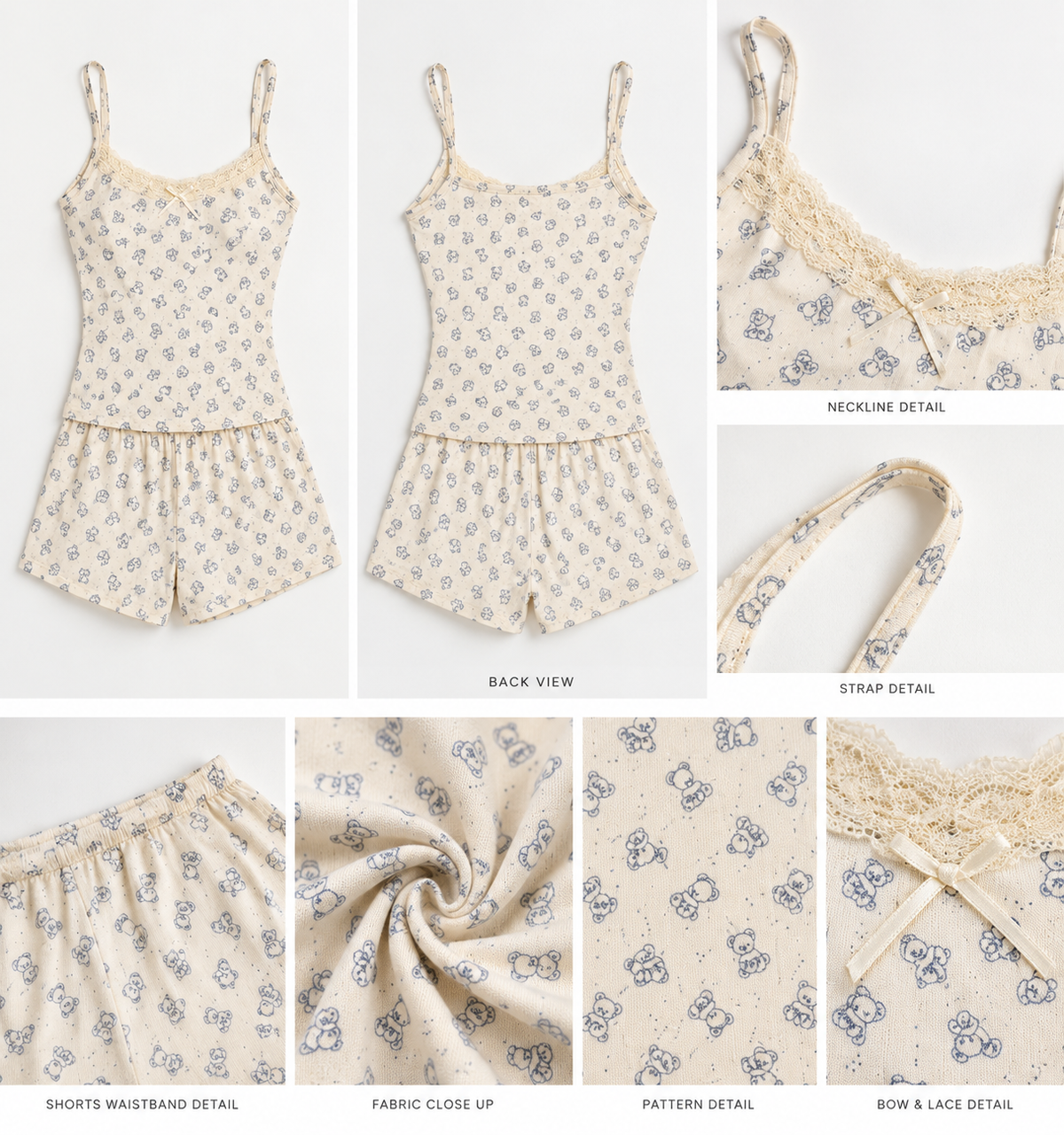 Creme camisole set with blue bear print (all size)
