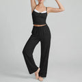 Black top white lace and long pants lounge wear sets
