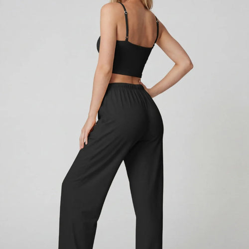 Black top white lace and long pants lounge wear sets