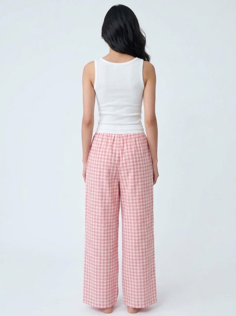 Pink white top Classic Gingham Lounge Cotton Sets
