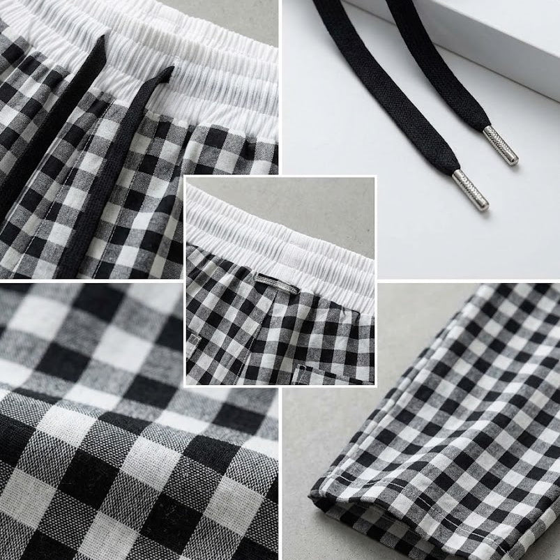 Black white top Classic Gingham Lounge Cotton Sets